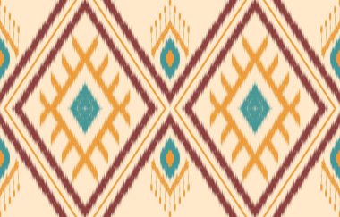Geometrik etnik oryantal ikat kusursuz desenli renk doğulu. Aztek süsü izi. Arkaplan, perde, halı, duvar kağıdı, giysi, ambalaj, Batik, vektör illüstrasyonu için tasarım.