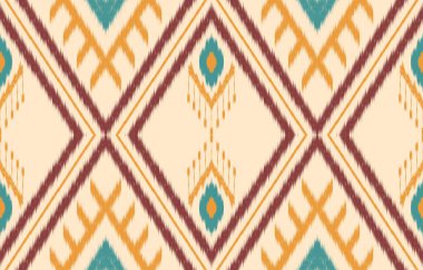 Geometrik etnik oryantal ikat kusursuz desenli renk doğulu. Aztek süsü izi. Arkaplan, perde, halı, duvar kağıdı, giysi, ambalaj, Batik, vektör illüstrasyonu için tasarım.