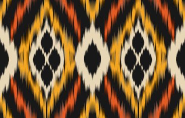 Geometrik etnik oryantal ikat kusursuz desenli renk doğulu. Aztek süsü izi. Arkaplan, perde, halı, duvar kağıdı, giysi, ambalaj, Batik, vektör illüstrasyonu için tasarım.