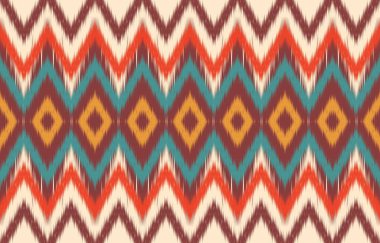 Geometrik etnik oryantal ikat kusursuz desenli renk doğulu. Aztek süsü izi. Arkaplan, perde, halı, duvar kağıdı, giysi, ambalaj, Batik, vektör illüstrasyonu için tasarım.