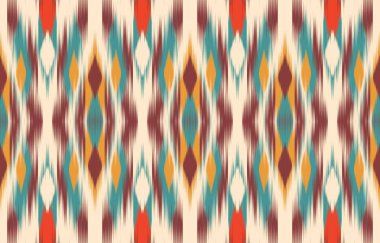 Geometrik etnik oryantal ikat kusursuz desenli renk doğulu. Aztek süsü izi. Arkaplan, perde, halı, duvar kağıdı, giysi, ambalaj, Batik, vektör illüstrasyonu için tasarım.