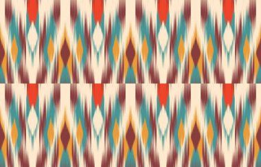 Geometrik etnik oryantal ikat kusursuz desenli renk doğulu. Aztek süsü izi. Arkaplan, perde, halı, duvar kağıdı, giysi, ambalaj, Batik, vektör illüstrasyonu için tasarım.