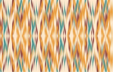 Geometrik etnik oryantal ikat kusursuz desenli renk doğulu. Aztek süsü izi. Arkaplan, perde, halı, duvar kağıdı, giysi, ambalaj, Batik, vektör illüstrasyonu için tasarım.