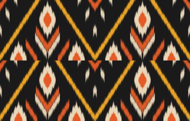 Geometrik etnik oryantal ikat kusursuz desenli renk doğulu. Aztek süsü izi. Arkaplan, perde, halı, duvar kağıdı, giysi, ambalaj, Batik, vektör illüstrasyonu için tasarım.