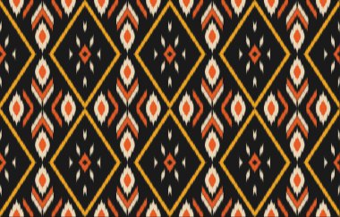 Geometrik etnik oryantal ikat kusursuz desenli renk doğulu. Aztek süsü izi. Arkaplan, perde, halı, duvar kağıdı, giysi, ambalaj, Batik, vektör illüstrasyonu için tasarım.