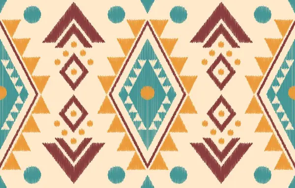 Geometrik etnik oryantal ikat kusursuz desenli renk doğulu. Aztek süsü izi. Arkaplan, perde, halı, duvar kağıdı, giysi, ambalaj, Batik, vektör illüstrasyonu için tasarım.