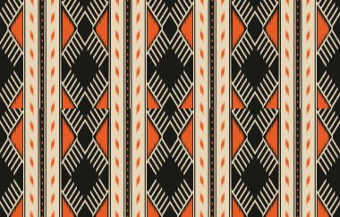 Geometrik etnik oryantal ikat kusursuz desenli renk doğulu. Aztek süsü izi. Arkaplan, perde, halı, duvar kağıdı, giysi, ambalaj, Batik, vektör illüstrasyonu için tasarım.
