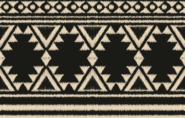 Geometrik etnik oryantal ikat kusursuz desenli renk doğulu. Aztek süsü izi. Arkaplan, perde, halı, duvar kağıdı, giysi, ambalaj, Batik, vektör illüstrasyonu için tasarım.