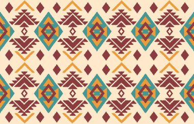 Geometrik etnik oryantal ikat kusursuz desenli renk doğulu. Aztek süsü izi. Arkaplan, perde, halı, duvar kağıdı, giysi, ambalaj, Batik, vektör illüstrasyonu için tasarım.