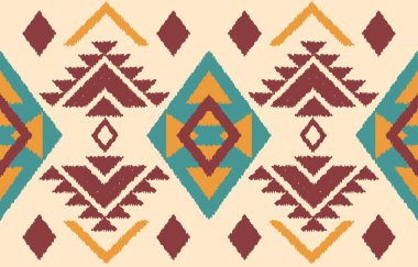Geometrik etnik oryantal ikat kusursuz desenli renk doğulu. Aztek süsü izi. Arkaplan, perde, halı, duvar kağıdı, giysi, ambalaj, Batik, vektör illüstrasyonu için tasarım.