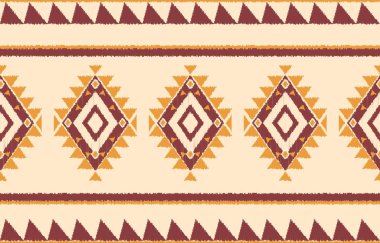 Geometrik etnik oryantal ikat kusursuz desenli renk doğulu. Aztek süsü izi. Arkaplan, perde, halı, duvar kağıdı, giysi, ambalaj, Batik, vektör illüstrasyonu için tasarım.