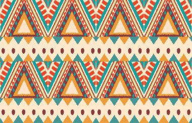Geometrik etnik oryantal ikat kusursuz desenli renk doğulu. Aztek süsü izi. Arkaplan, perde, halı, duvar kağıdı, giysi, ambalaj, Batik, vektör illüstrasyonu için tasarım.