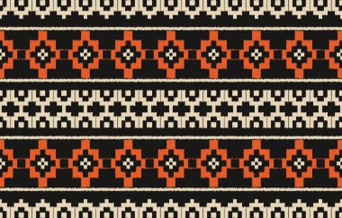 Geometrik etnik oryantal ikat kusursuz desenli renk doğulu. Aztek süsü izi. Arkaplan, perde, halı, duvar kağıdı, giysi, ambalaj, Batik, vektör illüstrasyonu için tasarım.