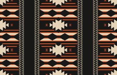 Geometrik etnik oryantal ikat kusursuz desenli renk doğulu. Aztek süsü izi. Arkaplan, perde, halı, duvar kağıdı, giysi, ambalaj, Batik, vektör illüstrasyonu için tasarım.