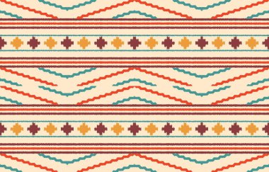 Geometrik etnik oryantal ikat kusursuz desenli renk doğulu. Aztek süsü izi. Arkaplan, perde, halı, duvar kağıdı, giysi, ambalaj, Batik, vektör illüstrasyonu için tasarım.