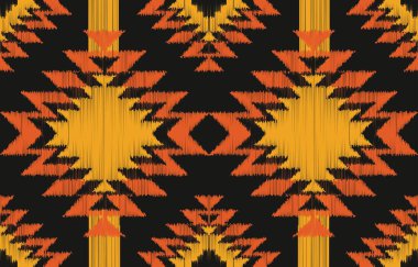 Geometrik etnik oryantal ikat kusursuz desenli renk doğulu. Aztek süsü izi. Arkaplan, perde, halı, duvar kağıdı, giysi, ambalaj, Batik, vektör illüstrasyonu için tasarım.