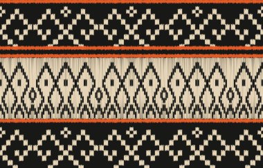 Geometrik etnik oryantal ikat kusursuz desenli renk doğulu. Aztek süsü izi. Arkaplan, perde, halı, duvar kağıdı, giysi, ambalaj, Batik, vektör illüstrasyonu için tasarım.