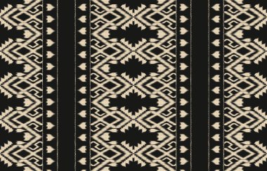 Geometrik etnik oryantal ikat kusursuz desenli renk doğulu. Aztek süsü izi. Arkaplan, perde, halı, duvar kağıdı, giysi, ambalaj, Batik, vektör illüstrasyonu için tasarım.