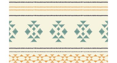 Geometrik etnik oryantal ikat kusursuz desenli renk doğulu. Aztek süsü izi. Arkaplan, perde, halı, duvar kağıdı, giysi, ambalaj, Batik, vektör illüstrasyonu için tasarım.