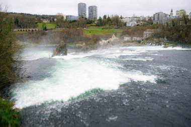 Doğanın güçlü bir gösterisi görkemli Ren Şelaleleri durdurulamaz bir güçle kükrüyor. Yüksek kalite fotoğraf