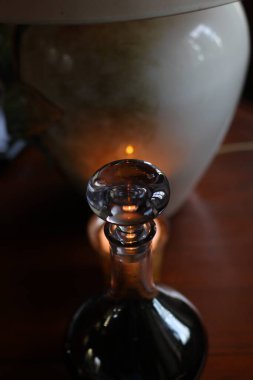 glass bottle and a decanter