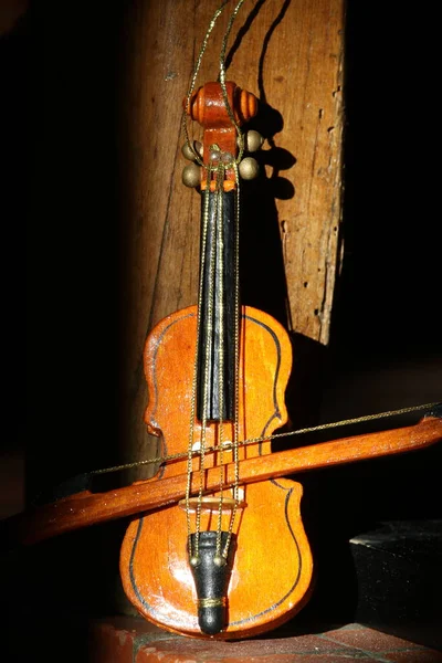 Old Violin Black Background Close — Stock Photo, Image
