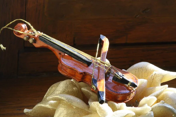 Nature Morte Con Antico Violino Tavolo Legno — Foto Stock