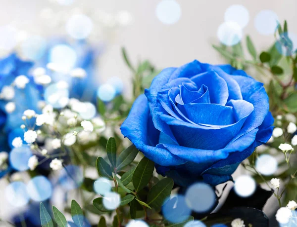 Μπλε Τριαντάφυλλο Μπουκέτο Bokeh Απαλή Εστίαση Κοντινό Πλάνο Πρόσκληση Εορταστική — Φωτογραφία Αρχείου