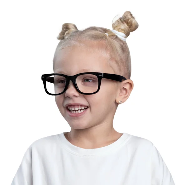 Παιδί Βρώμικα Ψωμάκια Γυαλιά Και Λευκό Short Αναζητούν Πλάγια Απομονώνονται — Φωτογραφία Αρχείου