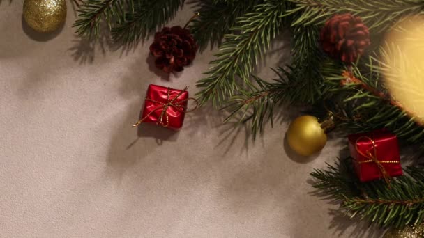Vue Dessus Des Branches Épinette Avec Des Ornements Noël Des — Video