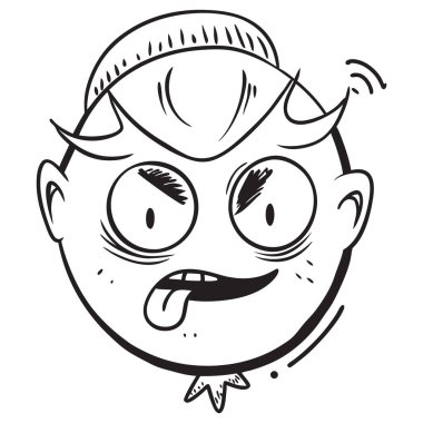 Komik, neşeli bir yüz ve abartılı mizahi ifadeler içeren kaprisli bir karikatür çizimi. Oyuncu ve neşeli bir karakter tasarımı gerektiren projeler için mükemmel..