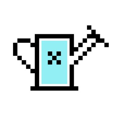 Piksel tarzı sanat bahçe sulama minimalist vektör illüstrasyonu. Retro oyun tasarımı. 80 'lerin bilgisayar oyunları 8 bit oyunu. Oyun konsolları kartuşlar. Mozaik illüstrasyon izole edilmiş beyaz arkaplan simgesi.