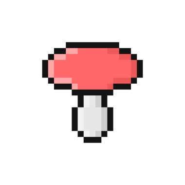 Piksel stili mantar vektör çizimi. 90 'ların eski oyun estetiği. Pikselleştirilmiş klasik bilgisayar oyunu 8 bit tasarımı. Nostaljik klasik video oyunu düz tasarım öğesi. Mükemmel mozaik piksel 64.