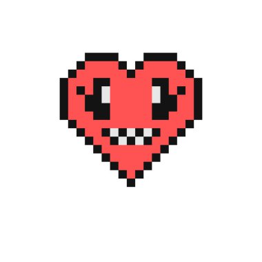 Yüzünü buruşturan, büyük gözlü vektör çizimi. Piksel tarzı gergin kalp emojisi. 90 'ların tarzı kalp şeklinde bir ifade. Klasik aşk simgeleri tasarımı. Pikselleştirilmiş retro oyun 8 bit tasarım illüstrasyonu.