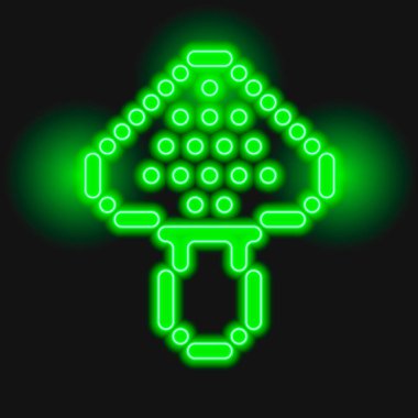 Neon parlak asit yeşil renk mantar vektör çizimi. Zehirli sinek agarik düz izole işareti. Çılgınca psikedelik tarzı. 90 'ların stil tasarım elemanı. Basit mantar silueti. Mantar minimalist neon logosu.