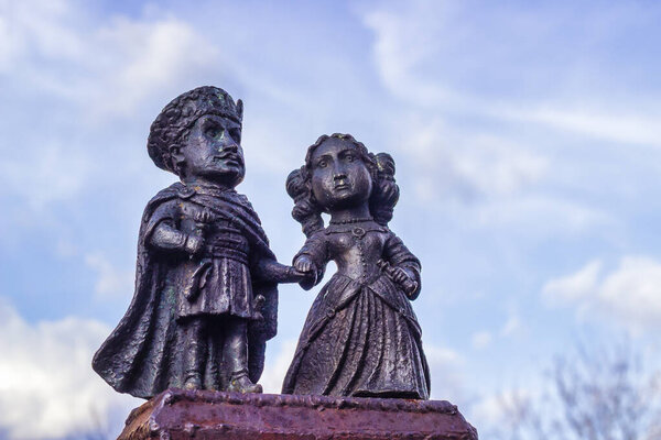 Monument to Ilona Zrinyi and Imre Tekeli. Minifigures at Palanok Castle in Mukachevo. Ukraine. 03.13.2023