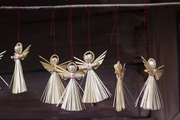 stock image Straw dolls. Slavic homemade dolls amulets. A symbol of well-being and home. Mykola Ogorodnik, master of folk art in Ukraine. Shevchenko Guy, Lvov, Ukraine. 04.16.2023