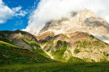 Mountain in the cloud in the evening Italy, Dolomites, Alps. 