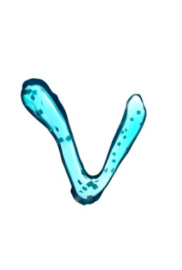 Tick, letter v from blue toothpaste with crystals inside. Style trend.  clipart