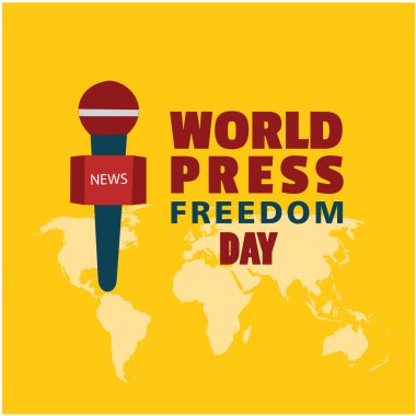 Vector World Press Freedom Day düz tasarım konseptli yaratıcı illüstrasyon. Mikrofonlu tasarım. Basit ve zarif.