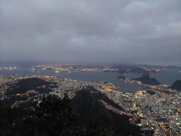 Corcovado Dağı Nın Tepesinden Rio Janeiro Brezilya Nın Uzaklarındaki Sugarloaf — Stok fotoğraf