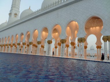 Dünyanın en büyük camisinin yanında bir havuz. Abu Dabi. Birleşik Arap Emirlikleri.