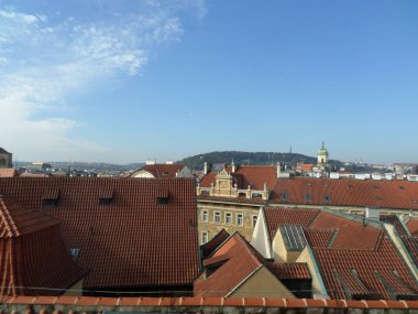 Prague seen from top of Astronomical clock. Next to the Old Town Square, there is the imposing Astronomical Clock. Built in 1410 by clockmaker Mikulas de Kadan, it is considered one of the oldest in Europe. Prague. Czech republic