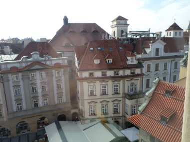 Prague seen from top of Astronomical clock. Next to the Old Town Square, there is the imposing Astronomical Clock. Built in 1410 by clockmaker Mikulas de Kadan, it is considered one of the oldest in Europe. Prague. Czech republic