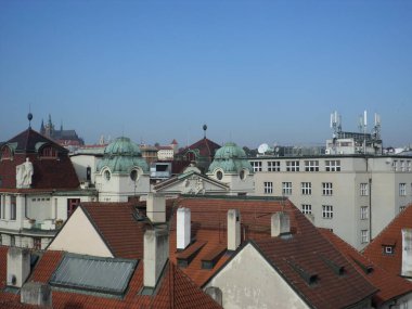 Prague seen from top of Astronomical clock. Next to the Old Town Square, there is the imposing Astronomical Clock. Built in 1410 by clockmaker Mikulas de Kadan, it is considered one of the oldest in Europe. Prague. Czech republic