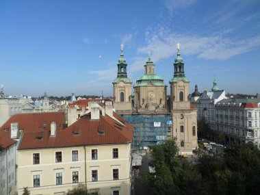 Prague seen from top of Astronomical clock. Next to the Old Town Square, there is the imposing Astronomical Clock. Built in 1410 by clockmaker Mikulas de Kadan, it is considered one of the oldest in Europe. Prague. Czech republic