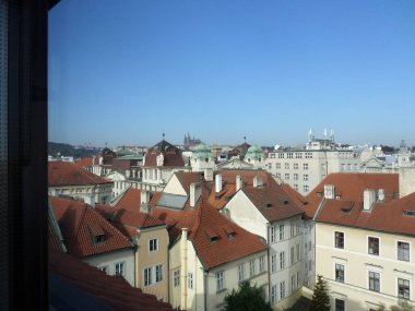 Prague seen from top of Astronomical clock. Next to the Old Town Square, there is the imposing Astronomical Clock. Built in 1410 by clockmaker Mikulas de Kadan, it is considered one of the oldest in Europe. Prague. Czech republic