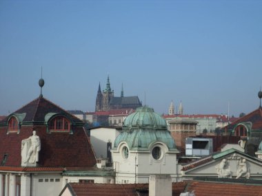 Prague seen from top of Astronomical clock. Next to the Old Town Square, there is the imposing Astronomical Clock. Built in 1410 by clockmaker Mikulas de Kadan, it is considered one of the oldest in Europe. Prague. Czech republic