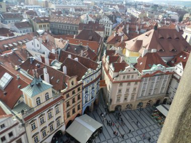 Prague seen from top of Astronomical clock. Next to the Old Town Square, there is the imposing Astronomical Clock. Built in 1410 by clockmaker Mikulas de Kadan, it is considered one of the oldest in Europe. Prague. Czech republic