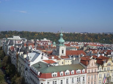 Prague seen from top of Astronomical clock. Next to the Old Town Square, there is the imposing Astronomical Clock. Built in 1410 by clockmaker Mikulas de Kadan, it is considered one of the oldest in Europe. Prague. Czech republic